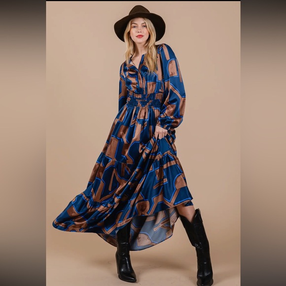 Boho Geometric Print Tiered Maxi Dress - Picture 2 of 6